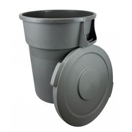 Round Trash Garbage Can Bin with Lid - 44 gal  (167 L) - Grey