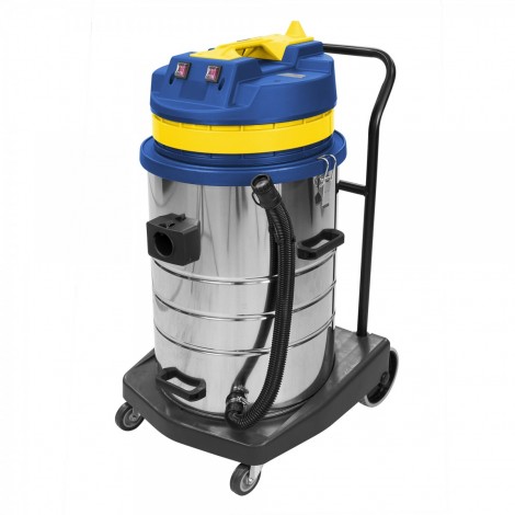 Commercial Wet & Dry Vacuum - Capacity of 18.5 gal (70 L) - Metal Tank on Trolley - 8' Hose - Metal Wands - Brushes and Accessories Included