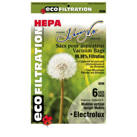 Sac microfiltre HEPA pour aspirateur Electrolux vertical - paquet de 6 sacs - Envirocare 138HJV