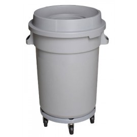 Round Trash Garbage Can Bin with Lid - Drum Dolly - 20 gal (88L) - Light Grey