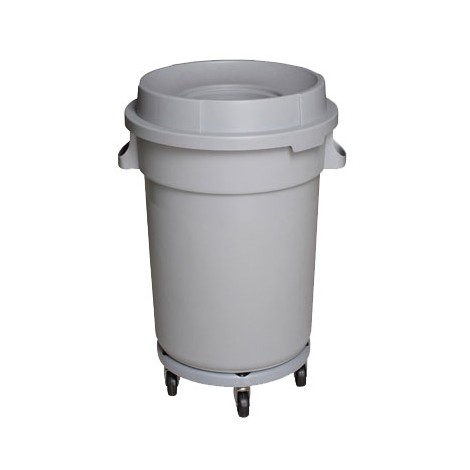 Round Trash Garbage Can Bin with Lid - Drum Dolly - 20 gal (88L) - Light Grey