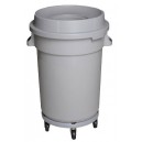 Round Trash Garbage Can Bin with Lid - Drum Dolly - 20 gal (88L) - Light Grey