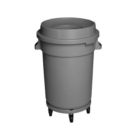 Poubelle ronde avec couvercle - socle avec roues - 32 gal (145 L) - grise