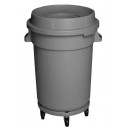 Round Trash Garbage Can Bin with Lid - Drum Dolly - 32 gal (145 L) - Grey