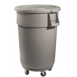 Poubelle ronde avec couvercle - socle avec roues - 44 gal  (167 L) - grise