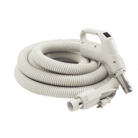 Electrical Hose for Central Vacuum - 35' (10 m) - 1 1/4" (32 mm) dia - Grey - Gas Pump Handle - On/Off Button - Power Nozzle Compatible - Button Lock - Plastiflex  SZ130114035BCU