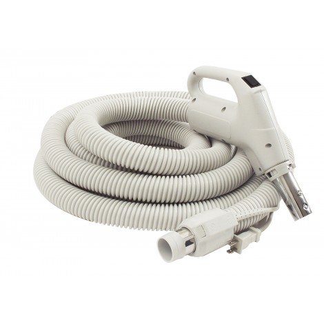 Electrical Hose for Central Vacuum - 35' (10 m) - 1 1/4" (32 mm) dia - Grey - Gas Pump Handle - On/Off Button - Power Nozzle Compatible - Button Lock - Plastiflex  SZ130114035BCU