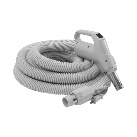 Electrical Hose for Central Vacum - 40' (12 m) - 1 1/4" (32 mm) dia - Grey - Gas Pump Handle - On/Off Button - Power Nozzle Compatible - Button Lock - Plastiflex SZ130114040BCU