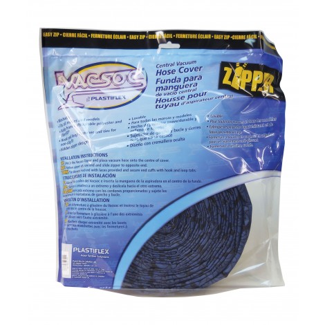 Cover for 30' (9 m) Hose of Central Vacuum Cleaner - Padded - with Zipper - Blue - VacSoc VS-PZBL30