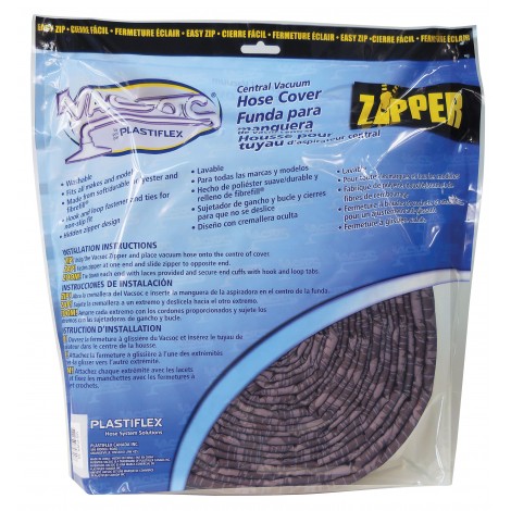 Cover for 35' (10 m) Hose of Central Vacuum Cleaner - Padded - with Zipper - Platinum - VacSoc VS-PZPL35