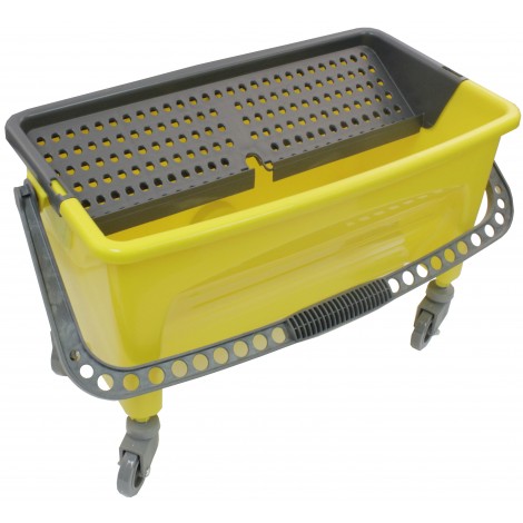 Seau pour lavage de vitre sur roulettes pour moppe plate avec poignée - 6 gal (21 L) - jaune