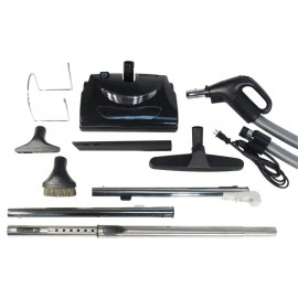 Central Vacuum Kit - 30' Electric Hose (9 m) - Power Nozzle - Floor Brush - Multiplle Tools - Telescopic Wand - Black