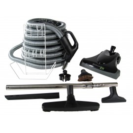 Ensemble pour aspirateur central - boyau de 9 m (30') argent - balai à air Turbocat EX - brosse à plancher - brosse à épousseter - brosse pour meubles - outil de coins - manchon télescopique - supports à boyau et outils - noir