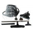 Central Vacuum Kit - 30' (9 m) Silver Hose - Turbocat EX Air Nozzle - Floor Brush - Dusting Brush - Upholstery Brush - Crevice Tool - Telescopic Wand - Hose and Tools Hangers - Black