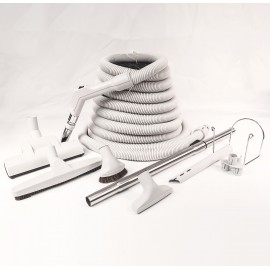Ensemble pour aspirateur central - boyau 9 m (30') - balai à air Wessel-Werk - brosse à plancher - brosse à épousseter - brosse pour meubles - outil de coins - manchon télescopique - supports pour boyau et outils - gris