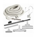 Ensemble pour aspirateur central - boyau 10 m (35') avec bouton-barrure - balai à air Wessel-Werk - brosse à plancher - brosse à épousseter - brosse pour meubles - outil de coins - manchon télescopique - supports à boyau et outils - gris