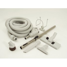 Central Vacuum Kit - 30' (9 m) Hose - Combined Floor and Carpet Brush Wessel-Werk - Dusting Brush - Upholstery Brush - Crevice Tool - Telescopic Wand - Hose and Tools Hangers - Grey