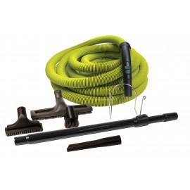 Central Vacuum Kit - 50' (15 m) Lime Hose - Floor Brush - Dusting Brush - Upholstery Brush - Crevice Tool - Telescopic Wand - Hose and Tools Hangers - Black