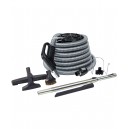 Central Vacuum Kit - 35' (10 m) Silver Hose - Floor Brush - Dusting Brush - Upholstery Brush - Crevice Tool - Telescopic Wand - Hose and Tools Hangers - Black