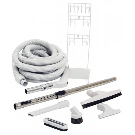 Central Vacuum Kit - 35' (10 m) Hose - Floor Brush - Dusting Brush - Upholstery Brush - Crevice Tool - Telescopic Wand - Tools Hanger - Grey