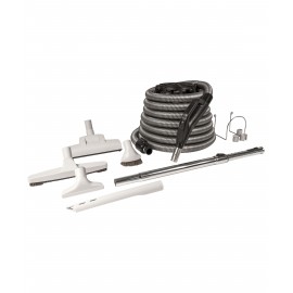Central Vacuum Kit - 30' (9 m) Silver Electrical Hose - Wessel-Werk Air Nozzle - Floor Brush - Dusting Brush - Upholstery Brush - Crevice Tool - Telescopic Wand - Hose and Tools Hangers - Grey