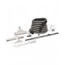 Central Vacuum Kit - 35' (10 m) Silver Electrical Hose - Wessel-Werk Air Nozzle - Floor Brush - Dusting Brush - Upholstery Brush - Crevice Tool - Telescopic Wand - Hose and Tools Hangers - Grey