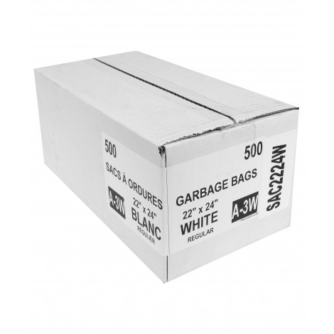 Sacs à poubelle / ordures commercial - régulier - 22" x 24" (55,8 cm x 60,9 cm) - blanc - boîte de 500