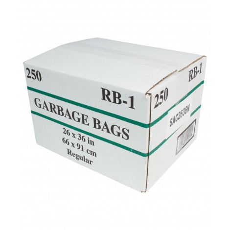 Commercial Garbage / Trash Bags - Regular - 26" x 36" (66 cm x 91.6 cm) - Black - Box of 250