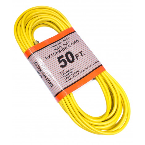 50' Extension Cord, 3-Wire Grounded, 16/3 SJT, 13 A, 125 V, Yellow