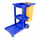 Janitor Cart with Front Casters & Non-Marking Rear Wheels - Polyester Garbage Bag Support - 3 Shelves - Blue