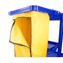 Janitor Cart with Front Casters & Non-Marking Rear Wheels - Polyester Garbage Bag Support - 3 Shelves - Blue