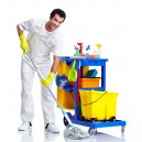 Janitor Cart with Front Casters & Non-Marking Rear Wheels - Polyester Garbage Bag Support - 3 Shelves - Blue