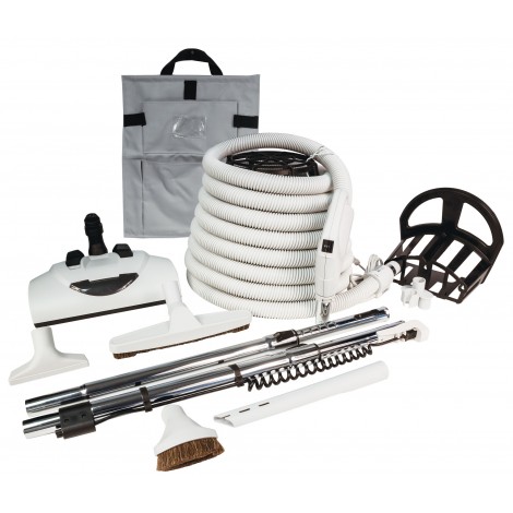Central Vacuum Kit - 35' (10 m) Electrical Hose - Power Nozzle Wessel-Werk - Floor Brush - Dusting Brush - Upholstery Brush - Crevice Tool - 2 Telescopic Wands - Hangers - Grey