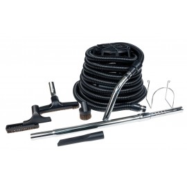 Deluxe Central Vacuum Kit for Garage - 30' (9 m) Hose - Floor Brush - Dusting Brush - Upholstery Brush - Crevice Tool - Telescopic Wand - Metal Hose Hanger - Black