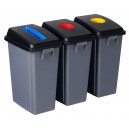 Recycling Station - 3 Bins - Sorting by Color - Capacity of 13.2 gal  (60 L) Each - Grey