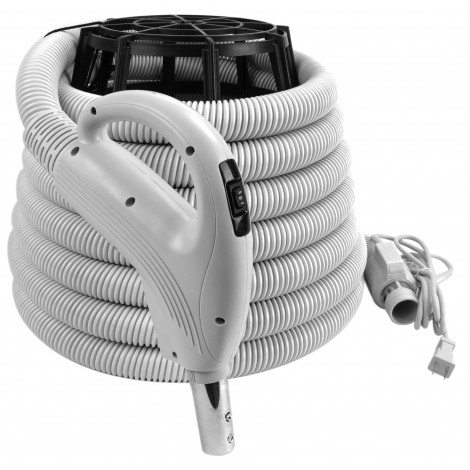 Electric Hose for Central Vacuum - 30' (9 m) - 1 1/4" (32 mm)  dia - Grey - Gas Pump Handle - On/Off Button - Power Nozzle Compatible - Button Lock -  Value Flex - Plastiflex SV130114030BCU