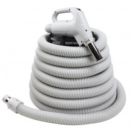 Boyau pour aspirateur central - 9 m (30') - 9 m (1 3/8") dia - gris - poignée pompe à gaz - bouton marche/arrêt - bouton-barrure - Plastiflex  Z130138030BU3