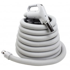 Hose for Central Vacuum - 30' (9 m) - 1 3/8"  (35 mm) dia - Grey - Gas Pump Handle - On/Off Button - Button Lock - Plastiflex  XZ130138030BU3