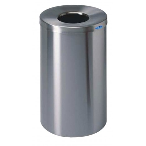 Round Stainless Steel Trash Can - Funnel Lid - 125 L/ 33 gal - Frost