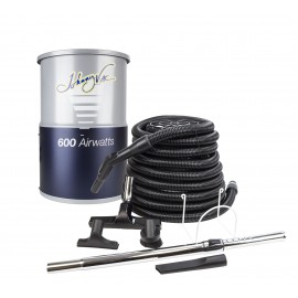 Central Vacuum Johnny Vac - JV600C30 - Silent - Compact - 600 Airwatts - 3 gal (12 L) Tank Capacity - Wall Mount Bracket - HEPA Bag - Foam Filter - 30' (9 m) Hose - Accessories Kit