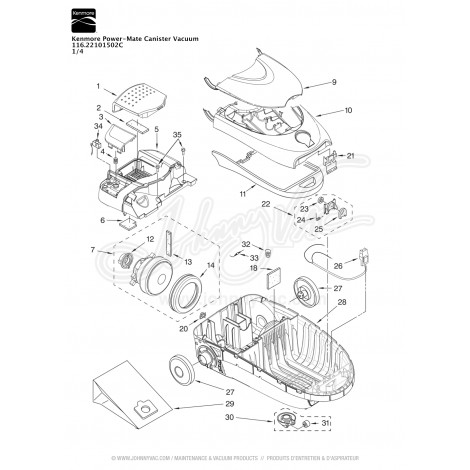 Kenmore Power-Mate Canister Vacuum 116.22101502C