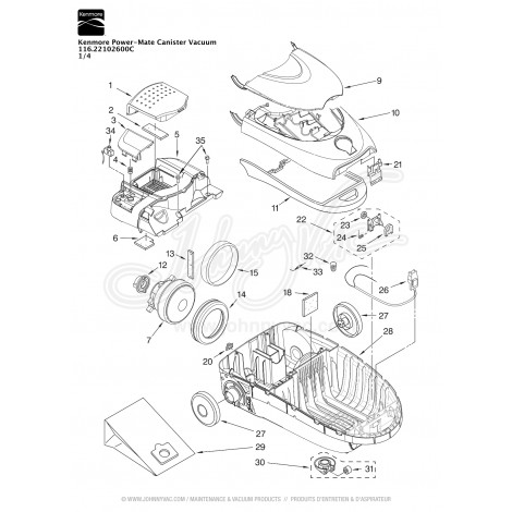 Kenmore Power-Mate Canister Vacuum 116.22102600C
