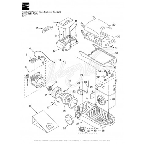 Kenmore Power-Mate Canister Vacuum 116.22185701C