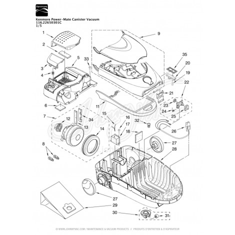 Kenmore Power-Mate Canister Vacuum 116.22650301C