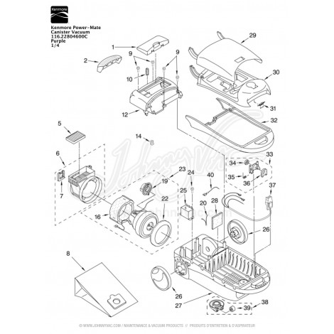 Kenmore Power-Mate Canister Vacuum Purple 116.22804600C
