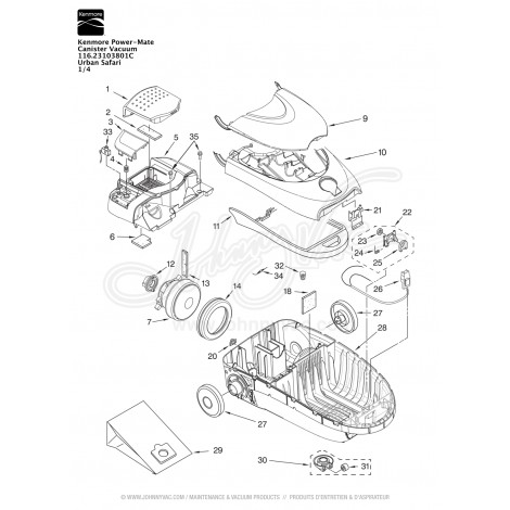 Kenmore Power-Mate Canister Vacuum 116.23103801C