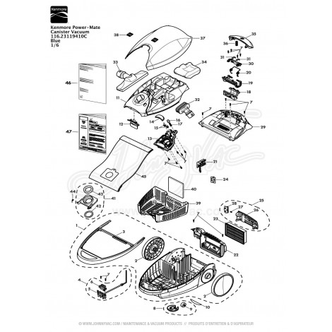 Kenmore Power-Mate Canister Vacuum 116.23119410C