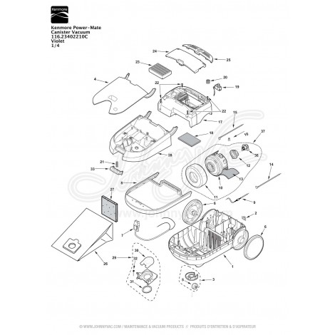 Kenmore Power-Mate Canister Vacuum 116.23402210C