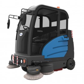 Industrial Ride-On Sweeper Machine JVC75SWEEPN from Johnny Vac - 74 1/4" (1886 mm) Cleaning Path - Cabine - Battery & Charger Included
