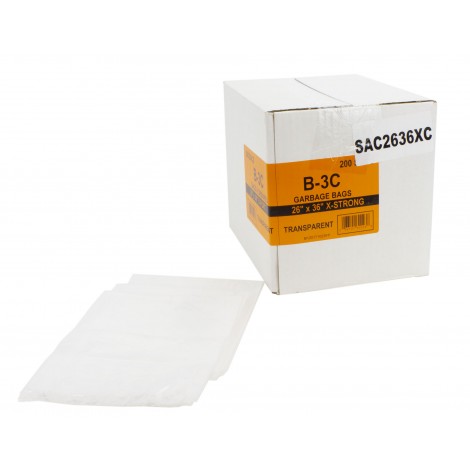 Commercial Garbage / Trash Bags - Extra Strong - 26" x 36" (66 cm x 91.6 cm) - Clear - Box of 200